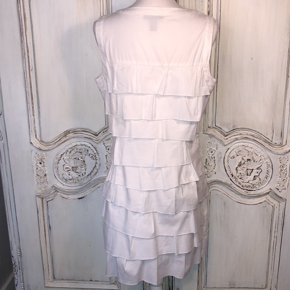 Alfani Petite Multi Tiered Ruffle 1/4 Button Up Sleeveless Cotton Blend Dress - Picture 7 of 10